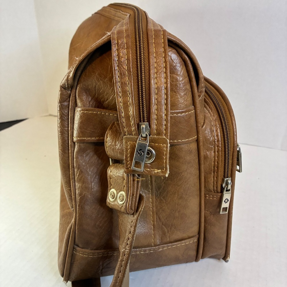 Samsonite Silhouette II Vintage Brown Faux Leather Messenger Bag Carry On Mens - Picture 11 of 16